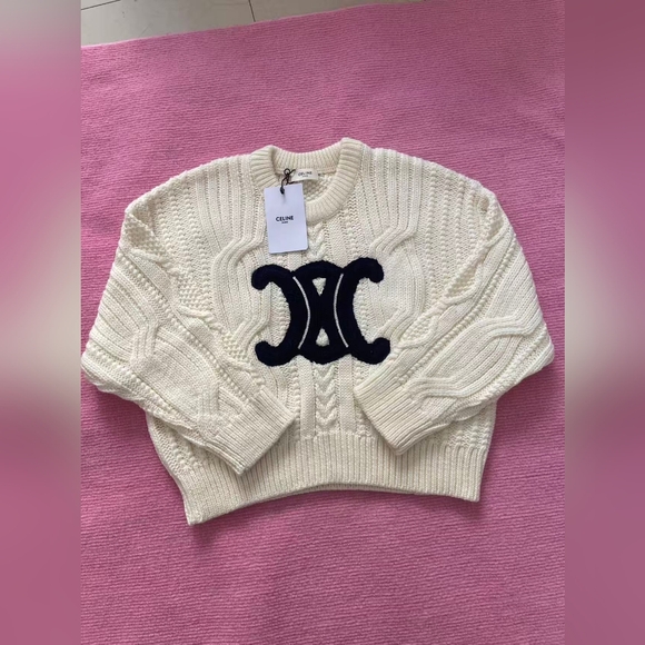 Celine triomphe crew neck sweater in aran wool - Picture 1 of 8